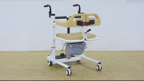 Load and play video in Gallery viewer, Commode transport chair, hydraulic lift wheelchair to transfer patient
